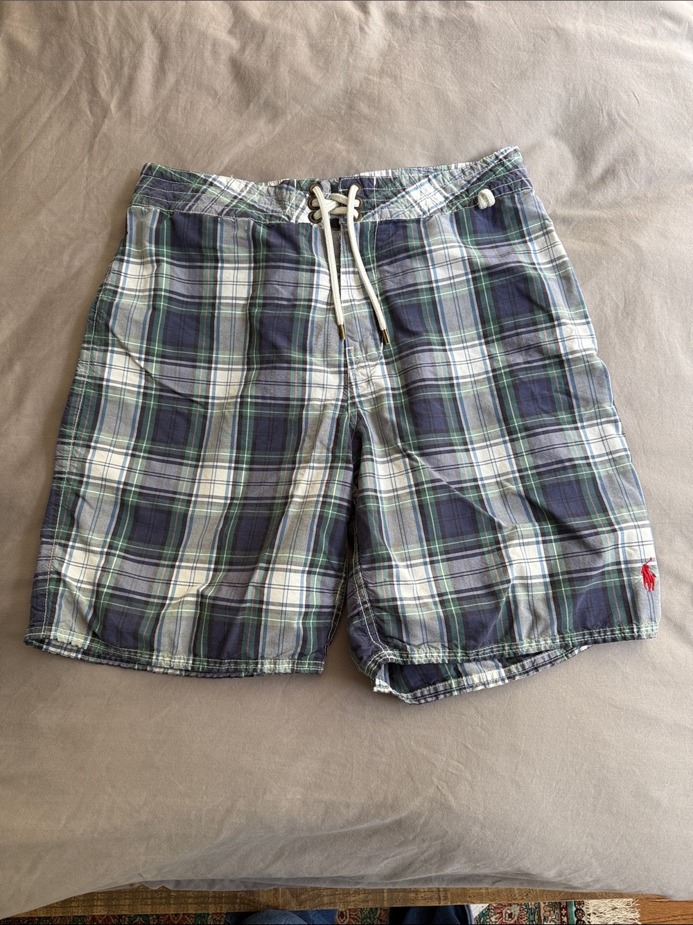 Polo by Ralph Lauren Blue & Green Plaid Swim Trunks